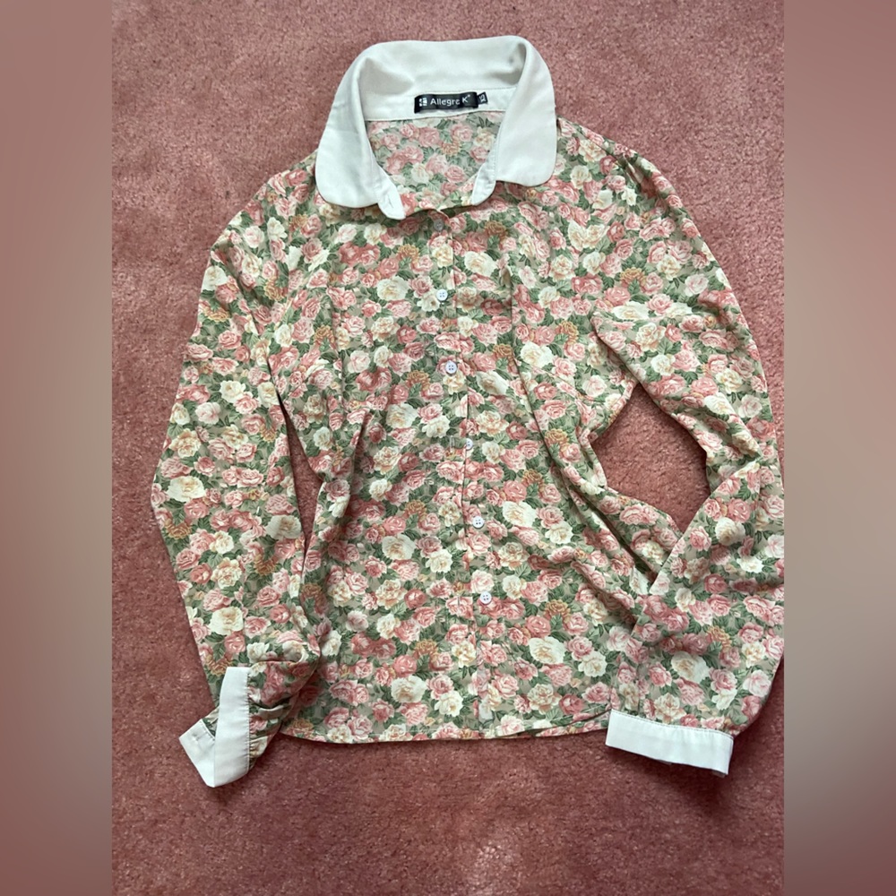 vintage coquette collared button up shirt floral print